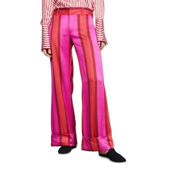 Maggie Marilyn Endless Optimist Pink and Red Striped Women's Trousers pants 2 - Picture 2 of 12